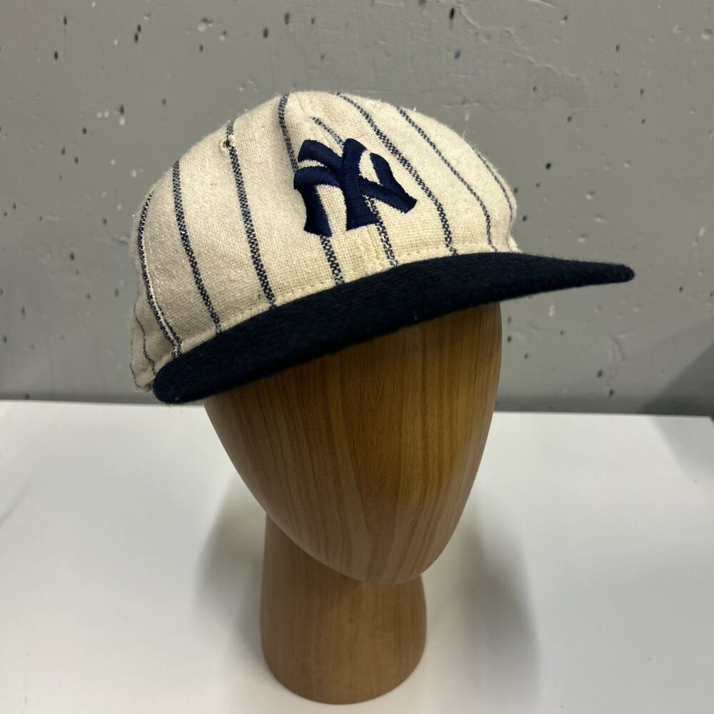 American Needle New York Yankees Pinstripe Fitted Cap Hat White/Blue 7 5/8